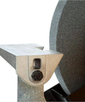 Close-up view of Heavy Duty Seven Inch Bench Grinding Wheel 100 Grit Chrome Corundum Pro Grade mounted on grinder for precision work.