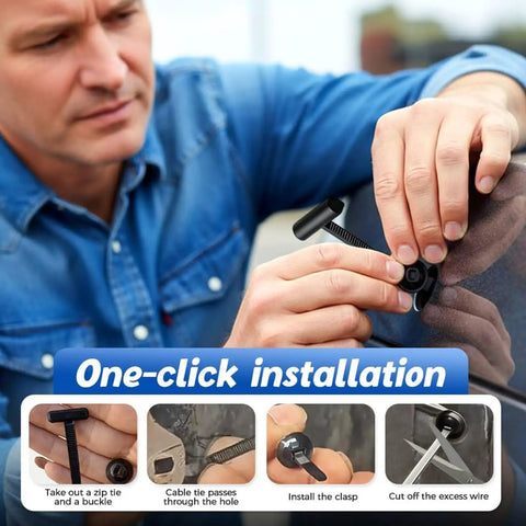 Heavy Duty Nylon Zip Ties With Pin And Button Buckle For Car Repairs being installed on vehicle part with step-by-step guide