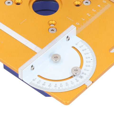 Rock Solid Adjustable Electric Router Lift System With Inverted Lifting Base For Router Tables angle view of the precision scale and adjustments