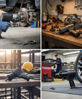 Heavy Duty Three Quarter Inch Air Impact Wrench Built On A Knockout Twin Hammer Frame Pumpin A Massive 1000 Ft Lbs Mean Torque At 900 Bpm, in use during a wheel repair.