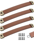 4 Pack Leather Drawer Pulls With Mounting Screws Brown Leather Handles With Zinc Alloy Hardware 7.48 Inch Length 0.94 Inch Width Durable Smooth Grip