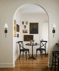 Set Of 2 Black Hardwired Wall Sconces With Vertical Rod And White Fabric Flared Shades, Versatile For Bathroom, Staircase