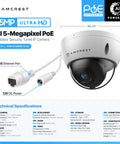 5MP PoE Outdoor Security Camera With Vandal Dome Ultra Clear Night Vision 132 Degree Wide View IP67 Weatherproof IK10