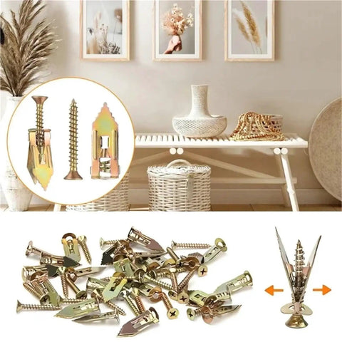 Self Drilling Drywall Anchor Kit With Heavy Steel Anchors And Screws 30 Or 50 Pack, gold drywall anchors for indoor wall mounting