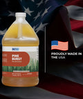 Top Shelf Pine Burst Multi Surface Cleaner in 1-gallon container, effective on kitchen grease and deodorizing fabric upholstery.