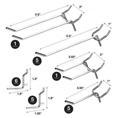 Diagram of Pegboard Hook Set 50 Piece Heavy Duty Assortment For One Quarter Inch Pegboards Includes Hooks And Holders For Garage Workshop.