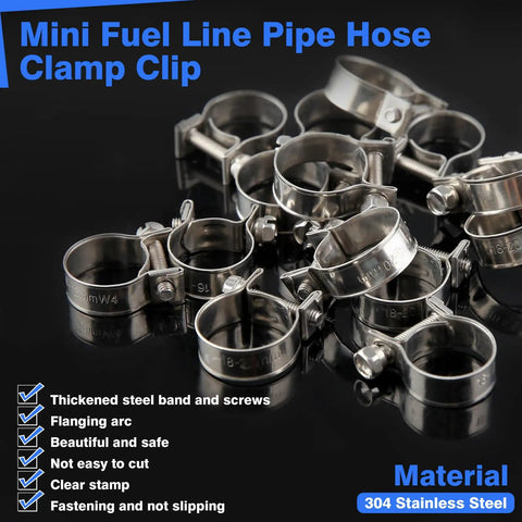 10 Pack Mini Stainless Steel Fuel Line Hose Clamps 18-20mm 23 Thirty Second To Three Quarters Inch Dia with compact storage box