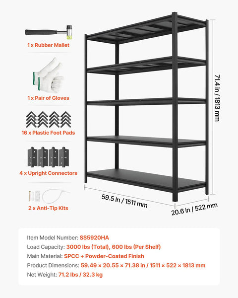 Top Notch Five Tier Garage Shelving Rack With Adjustable Steel Utility Shelf Holding 3000 Lbs Built Tough Frame Perfect For Workshop Warehouse Basement Tool And Gear Storage
