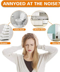 Woman covering ears due to noise with images of noisy furniture and No Slip Furniture Pads 4x6 Inch Black Rubber Pads 2 Pack Self Adhesive Anti Skid Stick On Cushions For Furniture And Appliances Eco Friendly Silicone Backing Prevent Scratches And Sliding.