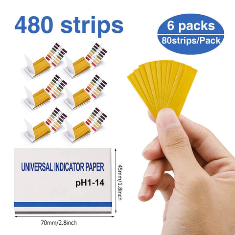 Best Value Six Pack pH Test Strips Kit With 480 Strips Full Range 1 To 14 Litmus Paper For Water Wine Saliva Urine Soil Soap