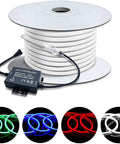 RGB Neon Rope Light 50 Feet LED Strip For Indoor Outdoor Use Linkable Up To 150 Feet 120V IP67 Waterproof Multicolor Neon Tape Flexible PVC Rope Light With RF Remote Controller For Ambient Home Decor on spool with color display