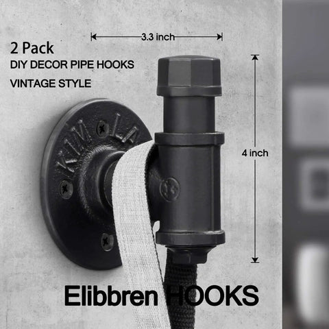 Industrial Pipe Wall Hooks Set Of 2 For Bathroom And Coat Rack, Vintage Rustic Robe And Towel Hangers, mounted on wall