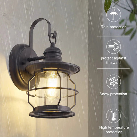 2 Pack Outdoor Wall Sconce Lanterns With E26 Base Socket Waterproof Black Exterior Lights Clear Glass Shade under rain