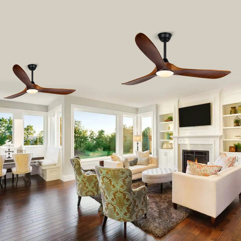 Living room with two Farmhouse Outdoor Ceiling Fan With Lights, 60 Inch Wood Blade Damp Rated For Patios Gazebos And Porches