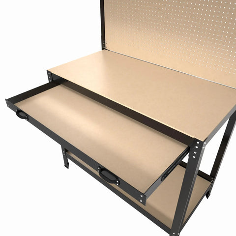 63 Inch Heavy Duty Workbench With Deep Drawers And Pegboard, Rock Solid Workshop Table For Garage Or Home Shop, 300 Lb Steel Frame Tool Storage Workstation Rig