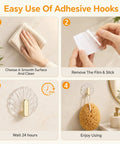 Easy use guide for 10 Pack Invisible Adhesive Wall Hooks With Chic Gold Shell Design Waterproof Heavy Duty Strong Hold.