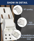 Two Pack Universal Freezer Hinges For Chest Freezers And Refrigerators, 3 Hole Counterbalance Friction Folding Door Hinges, 95 To 110 Degree Adjustable Grey Plastic Replacement Parts, DIY Friendly, No Fuss Install, showing close-up of white hinge design and hole positions.