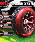 Six Seater Electric Golf Cart With 60V 105Ah Battery And Advanced Suspension Front and rear braking system details on tire.