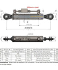 Diagram of Two Way Hydraulic Top Link for Tractor and Excavator Cat 2 20 MPa, showing dimensions and specifications.