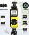 Handy Portable Handheld Anemometer Wind Speed Meter 1.5 To 93 MPH With 0.1 Resolution, Indoor Outdoor Air Flow Gauge For HVAC Balancing And Drone Pilots, Switches Between MPH Knots KMH And Meters Per Second, yellow black handheld cup anemometer with backlit LCD