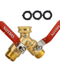 Heavy Duty Brass Hose Splitter Two Way With Full Flow Y Valve And 304 Stainless Steel Long Handle For Outdoor Garden Watering No Fuss Leak Proof Three Quarter Inch GHT Threads, brass 2-way splitter
