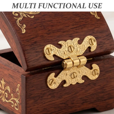 Retro Style Decorative Hinges Set 16 Zinc Alloy Cabinet Hardware on wooden box with floral edge design