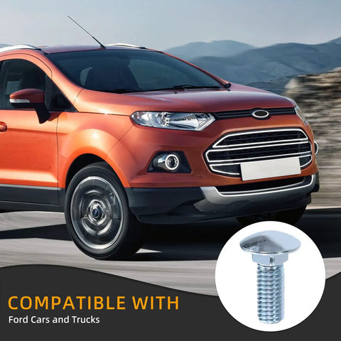 Orange Ford SUV with inset of Chrome Bumper Bolts Kit 7/16 Carriage Bolts With Capped Round Heads Ford 7/16-14x1-1/4.