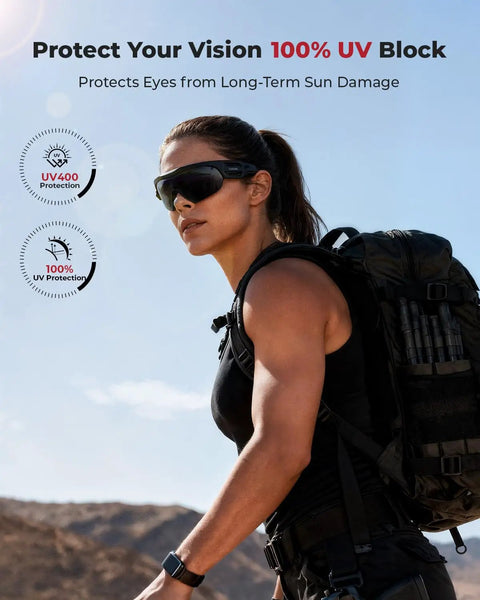 Ride Or Die Tough As Nails Safety Glasses Ansi Z87.1 Certified With Top Shelf Foam Earplugs Nrr 32 Db For High Impact Shooting Range Industrial Shop And Construction Sites worn outdoors with 100% UV protection.