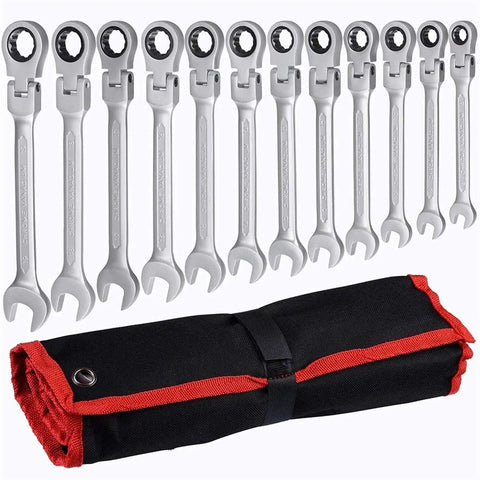 12 Piece Ratchet Spanner Set For Cars And DIY Beefed Up Multitool Wrench Kit With Easy Grip Rust Resistant Chrome Finish