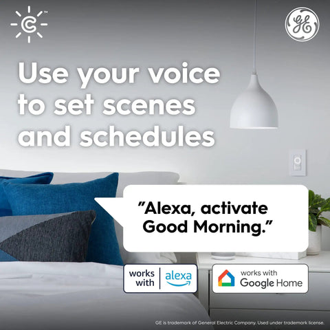 Smart LED A19 Light Bulbs 4 Pack With Tunable White Bluetooth And WiFi Connectivity Works With Alexa And Google Home ad featuring bedroom scene