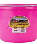 Hot Pink 8 Quart Plastic Round Back Horse Bucket For Water And Feed, Heavy Duty Polyethylene Construction, Impact Resistant