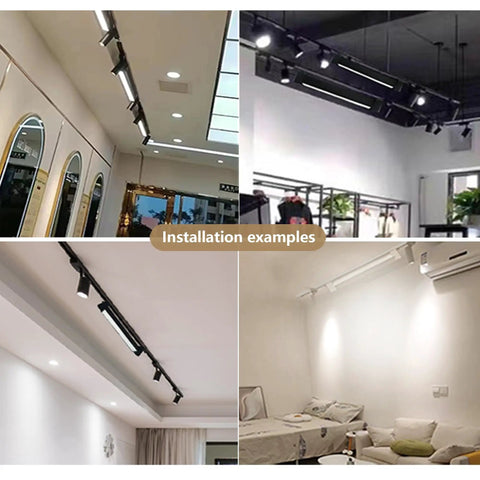 All In One 3000K LED Track Lighting Kit With 2 Accent Spot Lights And 1 Flood Light Plus 3.28 Ft Rails And Installation Examples