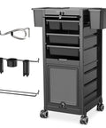 Six Drawer Rolling Salon Cart With Lockable Wheels 360 Degree Swivel Adjustable Divider Storage For Tools 33 Inch Tall Mobile Barber Station Hairdressing Equipment Cart On Swivel Casters Black