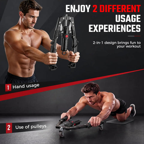 Twister Arm Trainer Hydraulic Grip Strengthener 3-In-1 Adjustable Resistance 22 To 440 Lbs demonstrating hand usage and pulleys in workout.