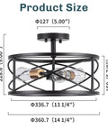 Three Light Semi Flush Mount Ceiling Light With Industrial Modern Farmhouse Style And Metal Cage 14 Inch Wide Oil Rubbed Bronze Finish E26 Base Rustic Yet Sleek Kitchen Hallway Living Room Bedroom Fixture product dimensions