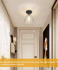 2 Pack Modern Industrial Semi Flush Mount Ceiling Lights with Clear Glass Shades in Matte Black in hallway