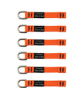 Five orange 2lb capacity webbing straps with D-rings, part of the Squids 3180 Tool Tethering Kit For 2lb Tools ANSI ISEA 121-2018 Compliant