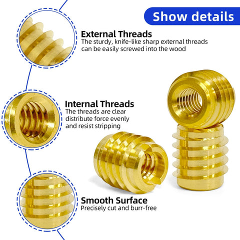 Brass Knife Thread Wood Inserts For Hardwood M3 0.5 Internal Threads 0.375 Inch Long Pack Of 10 detail view