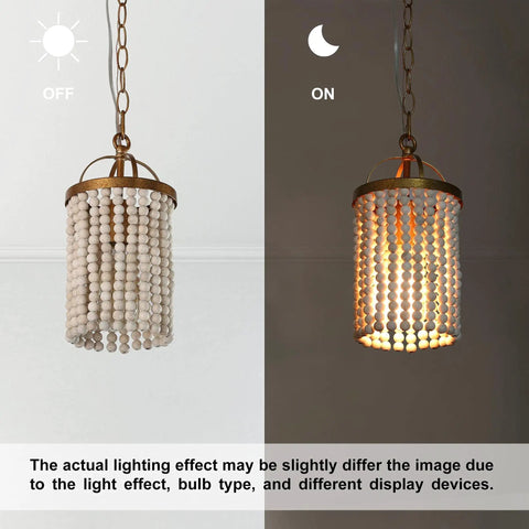 Beaded Pendant Light Fixtures Boho Chandelier For Dining Room Hallway Bedroom 6 Inch Diameter Rustic Wood Beads With Dark Gold Frame