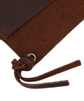 Close-up of brown cowhide Leather Belt Sheath For Multitools Dope Daily Carry Holder with leather strap and stitching detail.