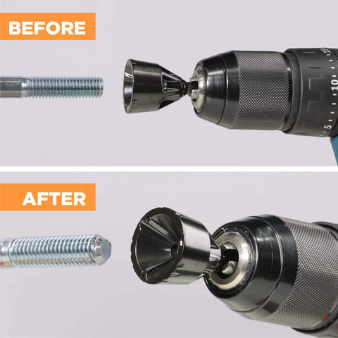 Beefy Tungsten Carbide Chamfering Drill Bit One Half To One And Three Eighths Inch Uniburr Deburring Tool on metal rod