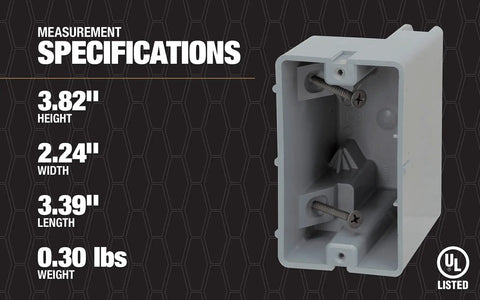 MSB1G One Gang Device Box With Depth Adjustable Heavy Duty PVC Construction 42lb Capacity Gray Secure Clamps