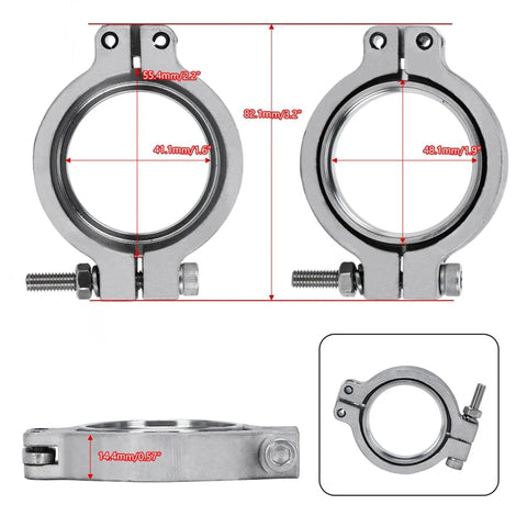 44mm V Band Flange Clamp Set For MVR Wastegate Replacement With Stainless Steel Inlet And Outlet Flanges Includes Screws Nuts