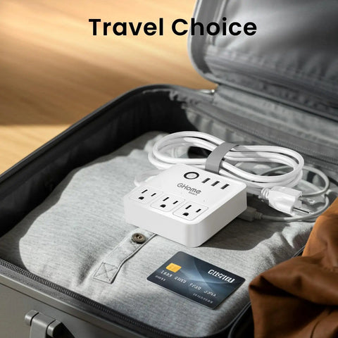 Smart Power Strip With 3 WiFi Outlets And 3 USB Ports, ETL Listed Surge Protector in suitcase for travel use