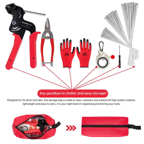Heavy Duty Metal Zip Tie Gun Set With 150 Pieces Stainless Steel Zip Ties for fastening and cutting ties with accessories