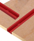 Aluminum T Track Miter Jig For Woodworking Router Table With Red T Slot Track And Quick Acting Clamp on wooden surface