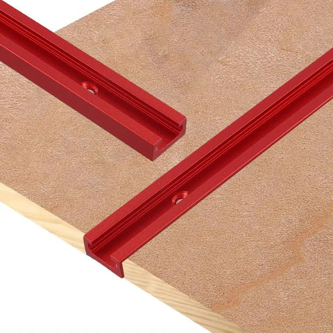 Aluminum T Track Miter Jig For Woodworking Router Table With Red T Slot Track And Quick Acting Clamp on wooden surface