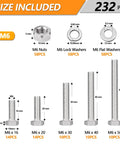 M6 Screws Kit 232 Pieces With Hex Nuts, Flat Washers, And Split Lock Washers, 16mm To 50mm Stainless 304 Fasteners For Automotive, Machinery, And Structural Projects showing sizes and counts