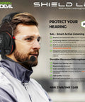 Man wearing Bluetooth Hearing Protection Earmuff Headphones With Boom Microphone All Day Comfort 27dB Noise Canceling Active Listening