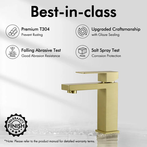 Brushed Gold Single Hole Bathroom Faucet With Modern Vanity Style, Single Handle, Stainless Steel, Lead-Free, NSF Certified